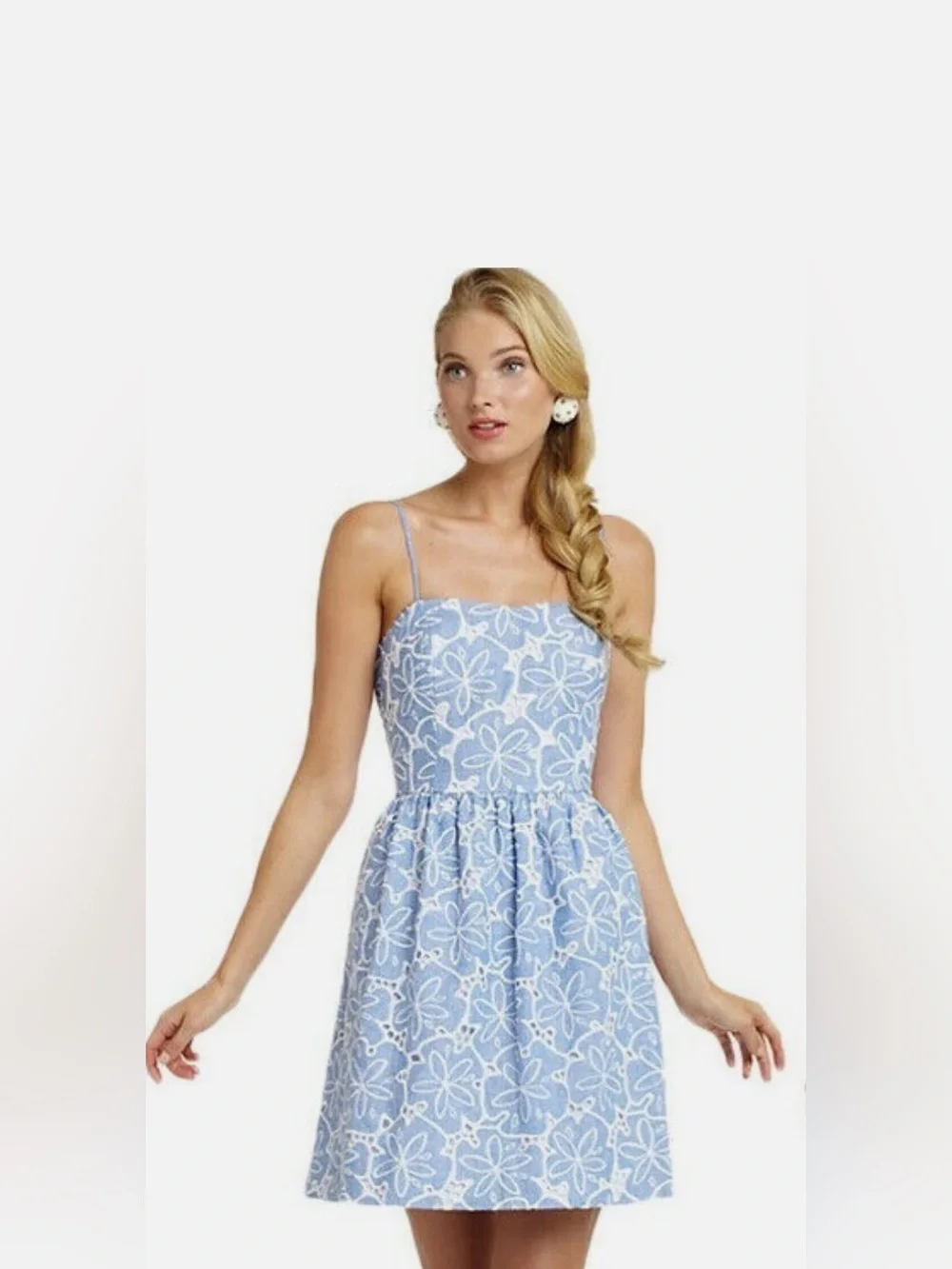 Lilly Pulitzer Bethany Tide Blue Hollar For A Dollar Chambray Eyelet - Picture 4 of 8
